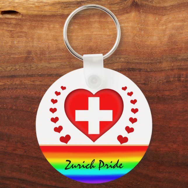 Zurich Pride & Hearts & Rainbow Flag / Love Key Ring (Front)
