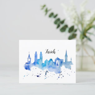 Zurich Skyline blue Postkarte Postcard