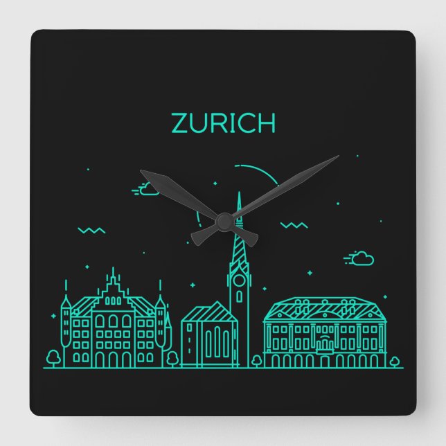 Zurich skyline square wall clock (Front)