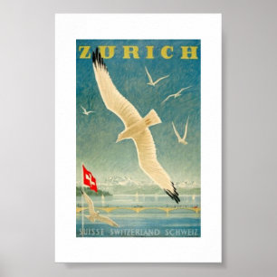 Zurich, Switzerland, Advert, Seagull, Vintage Poster
