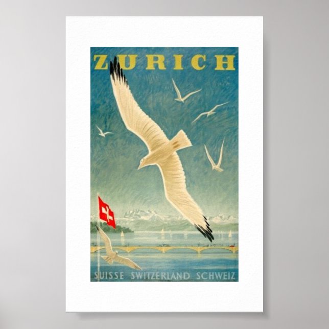 Zurich, Switzerland, Advert, Seagull, Vintage Poster (Front)