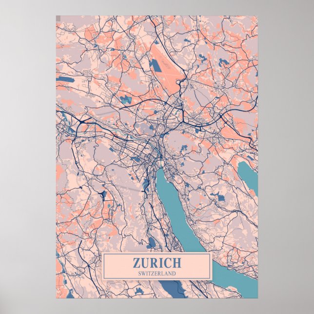 Zurich - Switzerland Breezy City Map  Poster (Front)
