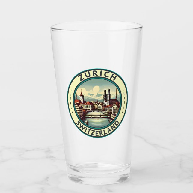 Zurich Switzerland Illustration Travel Art Badge Glass (Front)