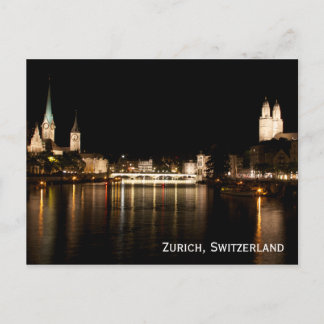 Zurich Switzerland Night Lights Postcard