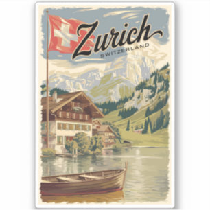 Zurich Switzerland Painterly Travel Art Vintage