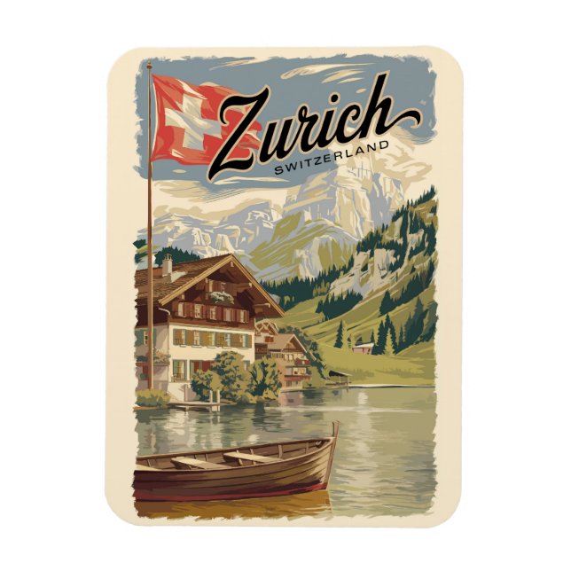 Zurich Switzerland Painterly Travel Art Vintage Magnet (Vertical)
