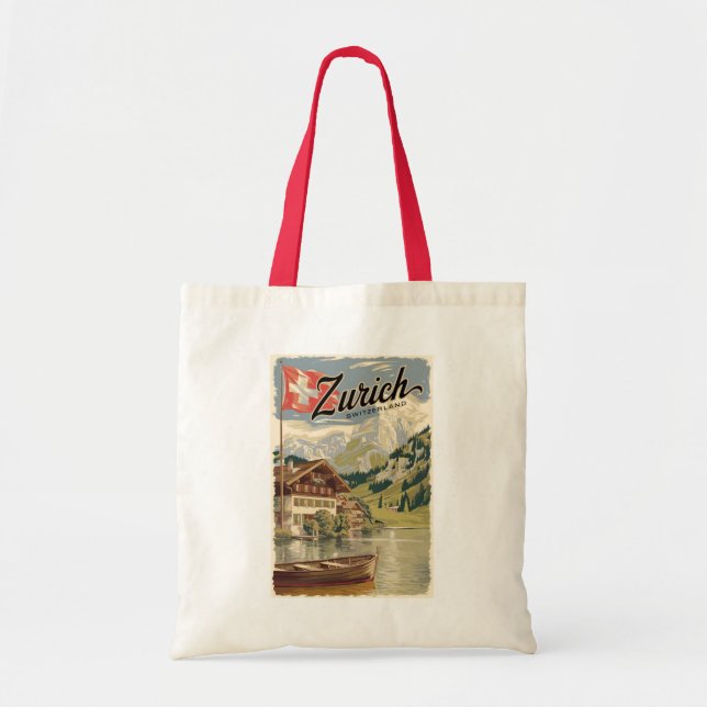 Zurich Switzerland Painterly Travel Art Vintage Tote Bag (Front)