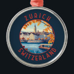 Zurich Switzerland Retro Distressed Circle Metal Tree Decoration<br><div class="desc">Zurich retro vector travel design. The picturesque lanes of the central Altstadt (Old Town),  on either side of the Limmat River,  reflect its pre-mediaeval history.</div>