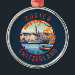 Zurich Switzerland Retro Distressed Circle Metal Tree Decoration<br><div class="desc">Zurich retro vector travel design. The picturesque lanes of the central Altstadt (Old Town),  on either side of the Limmat River,  reflect its pre-mediaeval history.</div>