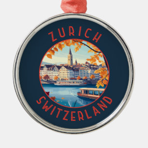 Zurich Switzerland Retro Distressed Circle Metal Tree Decoration