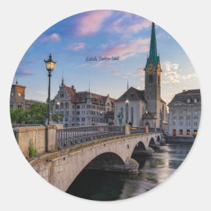 Zurich, Switzerland scenic photo, Classic Round Sticker
