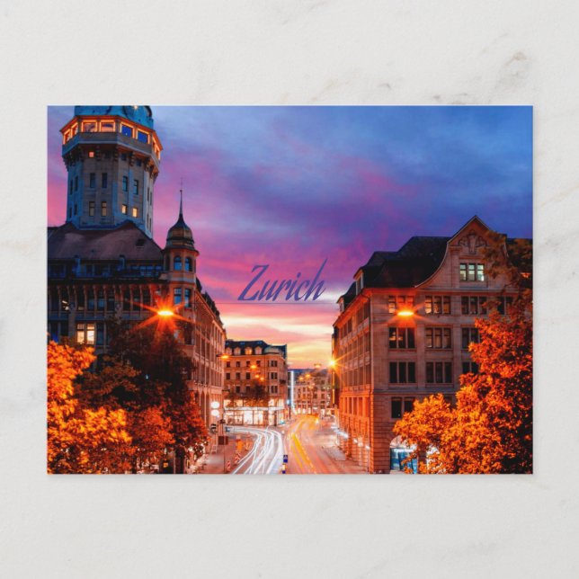 Zurich Switzerland Sunset Postcard (Front)