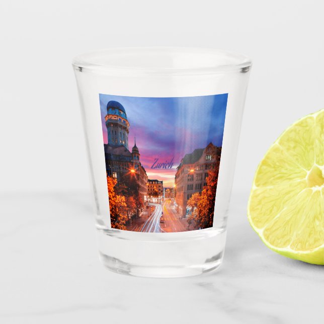 Zurich Switzerland Sunset Shot Glass (Front)