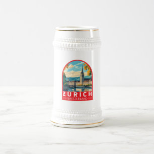 Zurich Switzerland Travel Art Emblem Beer Stein