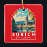 Zurich Switzerland Travel Art Emblem Ceramic Ornament<br><div class="desc">Zurich retro vector travel design. The picturesque lanes of the central Altstadt (Old Town),  on either side of the Limmat River,  reflect its pre-mediaeval history.</div>