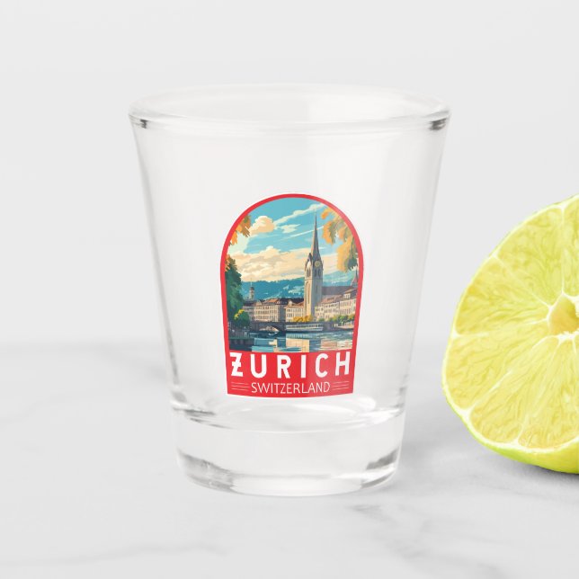 Zurich Switzerland Travel Art Emblem Shot Glass (Front)