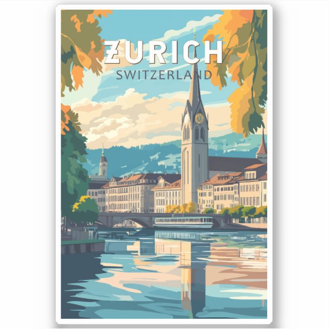 Zurich Switzerland Travel Art Vintage (Front)