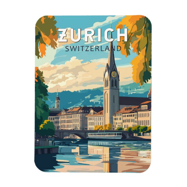Zurich Switzerland Travel Art Vintage Magnet (Vertical)