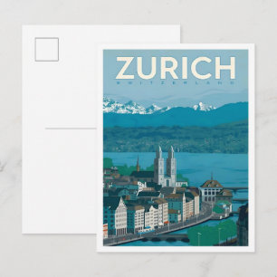 Zurich Switzerland Vintage Travel Art Postcard