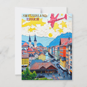 Zurich Switzerland Vintage  Travel Art Postcard