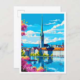 Zurich Switzerland vintage travel illustration Postcard
