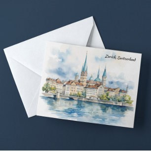Zurich Switzerland Watercolor Painting Postcard