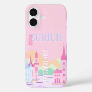 Zurich Travel Art, Switzerland, Pink Preppy  iPhone 16 Case