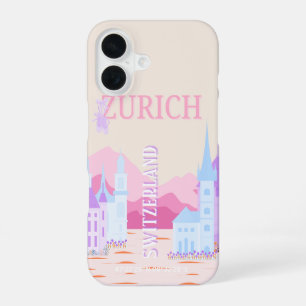 Zurich Travel Art, Switzerland, Pink Preppy Travel iPhone 16 Case
