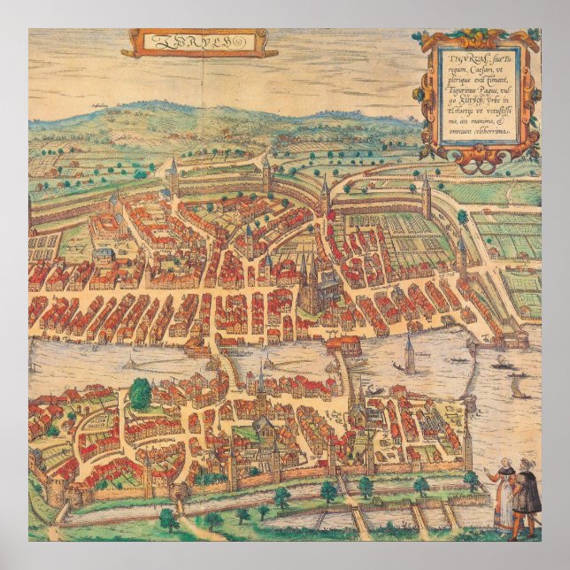 Zurich Vintage Map Switzerland Poster (Front)