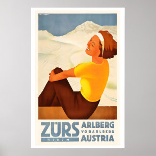 Zürs 1780m Arlberg Vorarlberg Austria Vintage Ski Poster