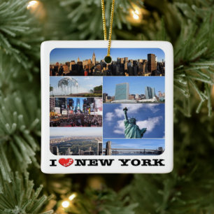 zUS107 NEW YORK CITY I Love, mosaic, Ceramic Ornament