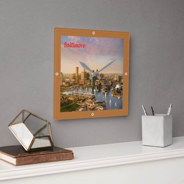 zUS183 BALTIMORE, Maryland, America, Square Wall Clock (Office)