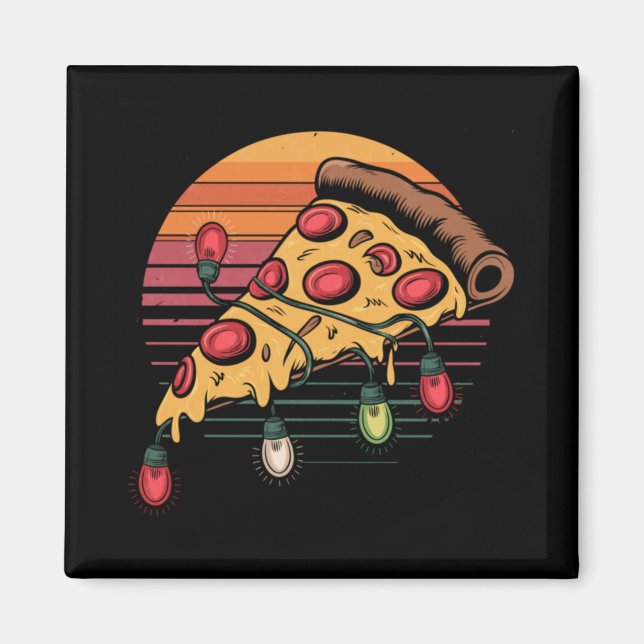 Zza Christmas Lights Retro Sunset Xmas Fast Food T Magnet (Front)