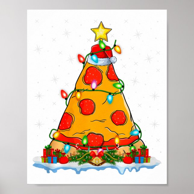 Zza Christmas Tree Lights Santa Hat Fast Food Zza  Poster (Front)