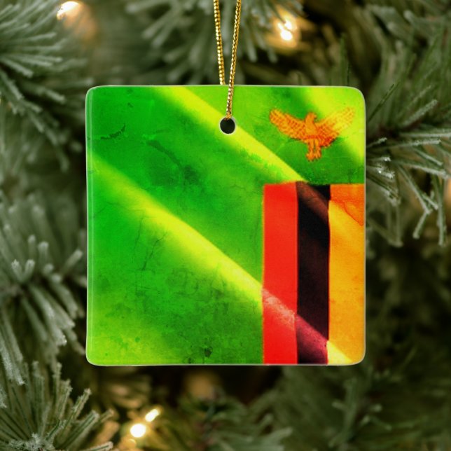 zZM002 ZAMBIA Waving Flag, Africa, Fridge Ceramic Ornament (Tree)