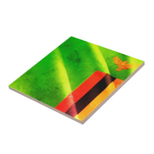 zZM002 ZAMBIA Waving Flag, Africa, Tile