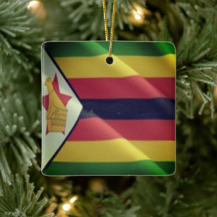 zZW002 ZIMBABWE, Waving Flag, Africa, Ceramic Ornament