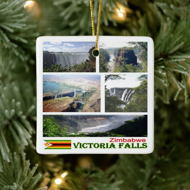zZW008 VICTORIA FALLS, Mosaic, Zimbabwe, Ceramic Ornament (Tree)