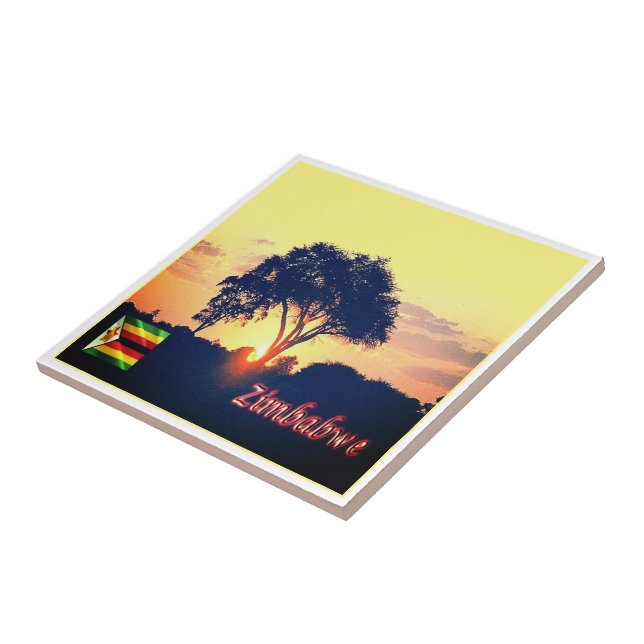 zZW018 ZIMBABWE,  Hwange sunset, Africa, Tile (Side)